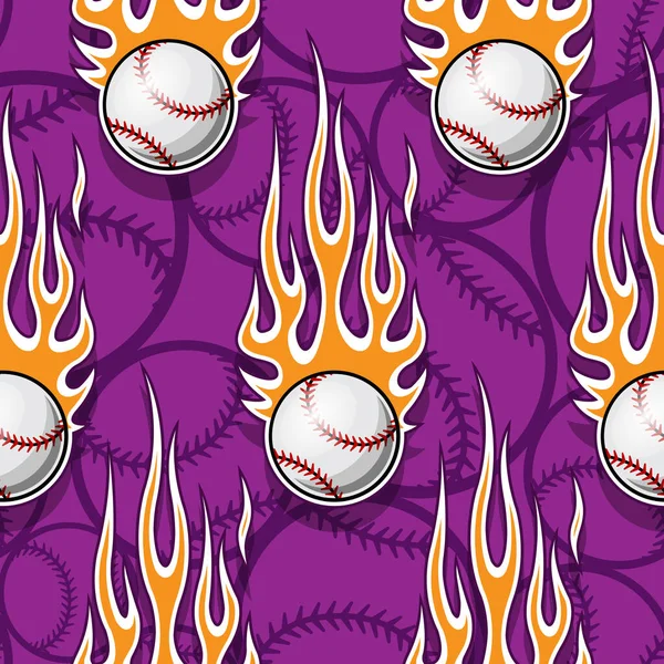 Baseball Softball Modello Senza Soluzione Continuità Con Fiamma Hotrod Illustrazione — Vettoriale Stock