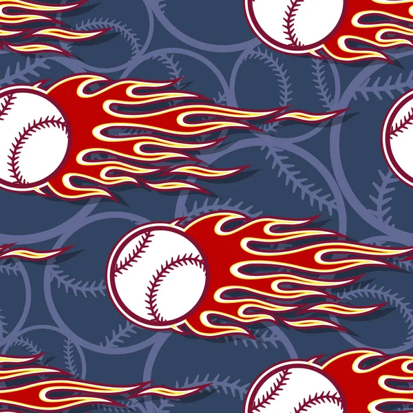 Beyzbol Topu Ateş Topu Ile Basılabilir Dikişsiz Desen Vektör Çizimi — Stok Vektör