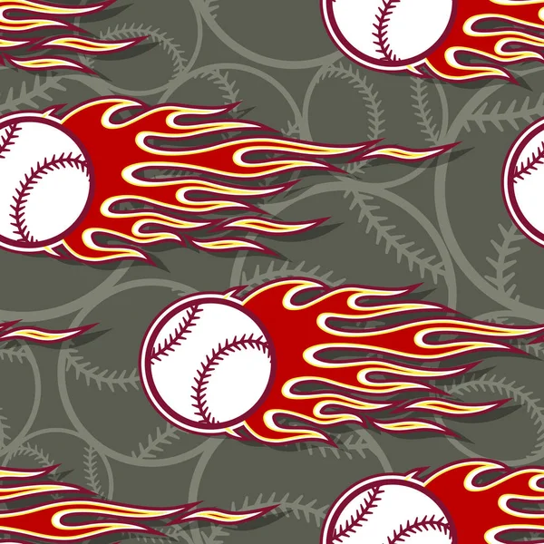 Baseball softball ball seamless pattern with hotrod flame. Printable vector illustration. Ideal for wallpaper packaging fabric textile wrapping paper design and any decoration.