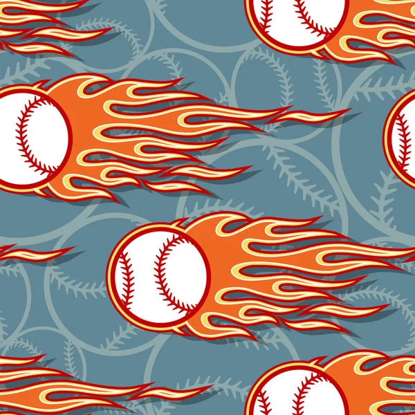 Baseball Softball Modello Senza Soluzione Continuità Con Fiamma Hotrod Illustrazione — Vettoriale Stock