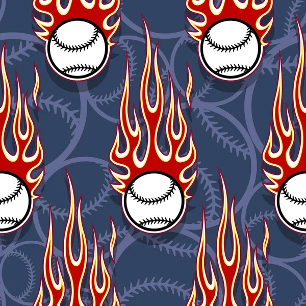 Seamless pattern with baseball softball ball symbol and hot rod flame. Vector illustration. Ideal for wallpaper packaging fabric textile wrapping paper design and any decoration.