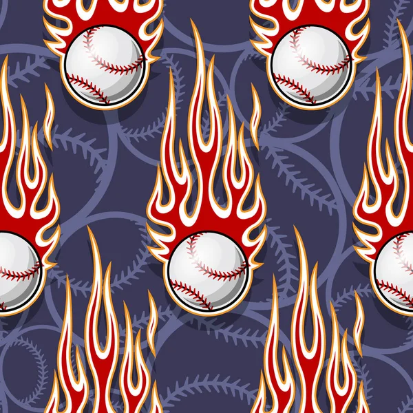 Palline Baseball Softball Stampabili Senza Cuciture Con Fiamme Hotrod Illustrazione — Vettoriale Stock