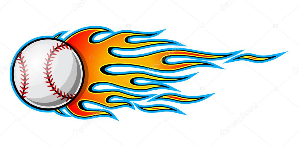Vector illustration of baseball softball ball with hotrod flame shape. Ideal for printable sticker decal sport logo design and any decoration.