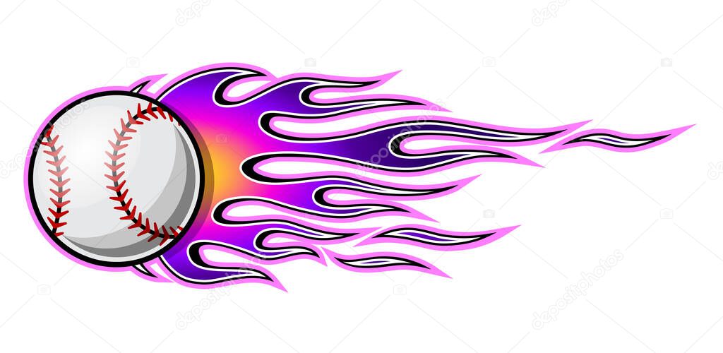 Baseball softball ball vector illustration with hot rod flames. Ideal for printable sticker decal sport logo design and any decoration.