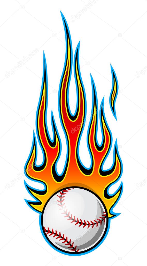 Vector illustration of baseball softball ball with hotrod flame shape. Ideal for printable sticker decal sport logo design and any decoration.