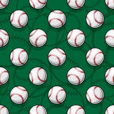 Beyzbol softball grafikleriyle kusursuz desen. Vektör çizimi. Duvar kağıdı, ambalaj, kumaş, tekstil, ambalaj kağıdı tasarımı ve her türlü dekorasyon için idealdir..