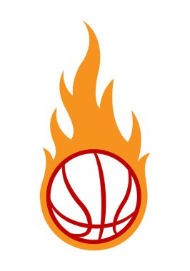 Klasik alevlerle yanan bir basketbol topu. Çıkartmalar, çıkartmalar, spor logosu tasarımları ve her türlü dekorasyon için ideal..