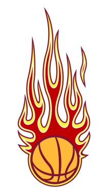 Kızgın çubuk alevleriyle yanan basketbol topu ikonunun vektör çizimi. Çıkartma, çıkartma, spor logosu tasarım unsuru ve her türlü dekorasyon için ideal.