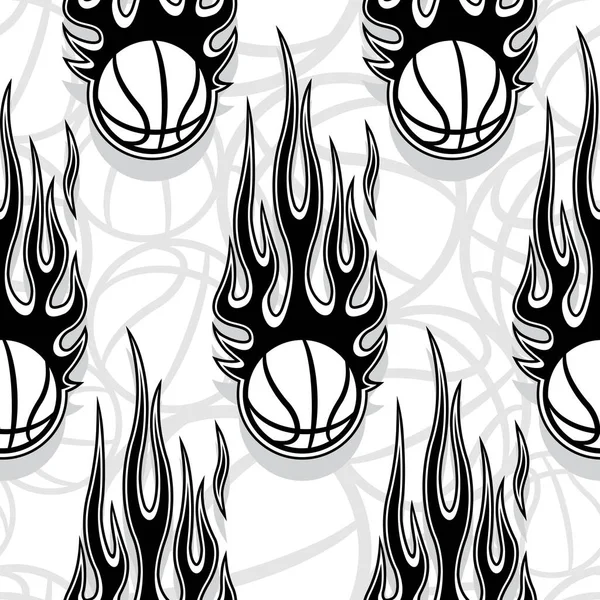 Nahtloses Muster Mit Basketballball Und Hot Rod Flamme Vektorillustration Ideal — Stockvektor