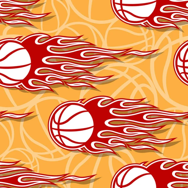 Modèle Sans Couture Avec Des Balles Basket Des Flammes Hotrod — Image vectorielle