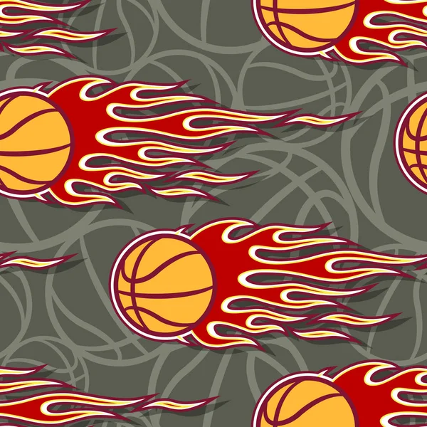 Modèle Sans Couture Avec Ballon Basket Flamme Tige Chaude Illustration — Image vectorielle