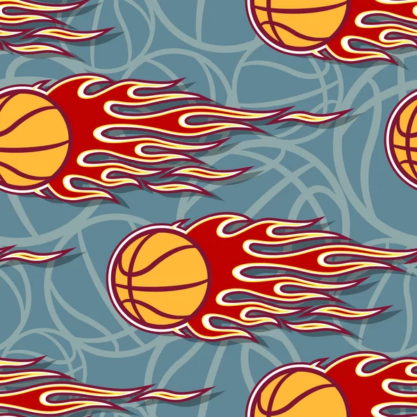 Modèle Sans Couture Avec Ballon Basket Flamme Tige Chaude Illustration — Image vectorielle