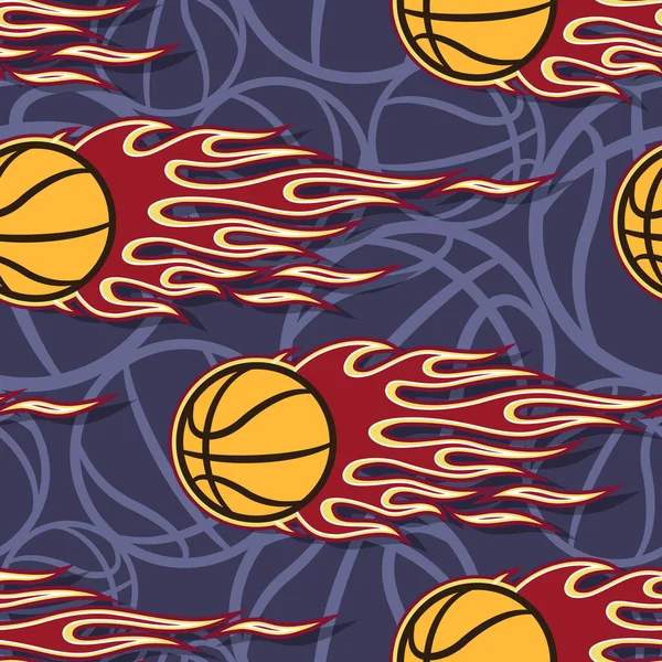 Nahtloses Muster Mit Basketbällen Und Hotrod Flammen Vektorillustration Ideal Für — Stockvektor