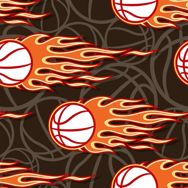 Nahtloses Muster Mit Basketballball Und Hot Rod Flamme Vektorillustration Ideal — Stockvektor