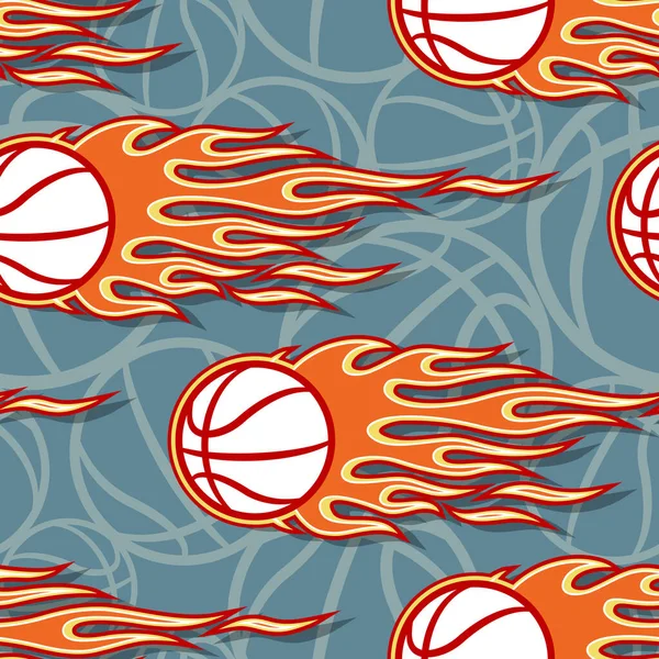 Bezproblémový Vzor Basketbalovými Míčky Horkými Plameny Vektorová Ilustrace Ideální Pro — Stockový vektor