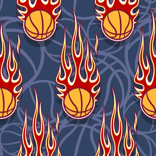 Modèle Sans Couture Avec Des Balles Basket Des Flammes Hotrod — Image vectorielle