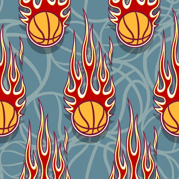 Modèle Sans Couture Avec Des Balles Basket Des Flammes Hotrod — Image vectorielle