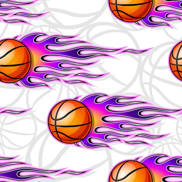 Nahtloses Muster Mit Basketballball Und Hot Rod Flamme Vektorillustration Ideal — Stockvektor