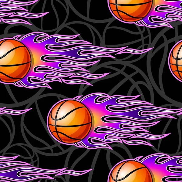 Бесшовный Рисунок Баскетбольными Мячами Горячим Пламенем Векторная Иллюстрация Идеально Подходит — стоковый вектор