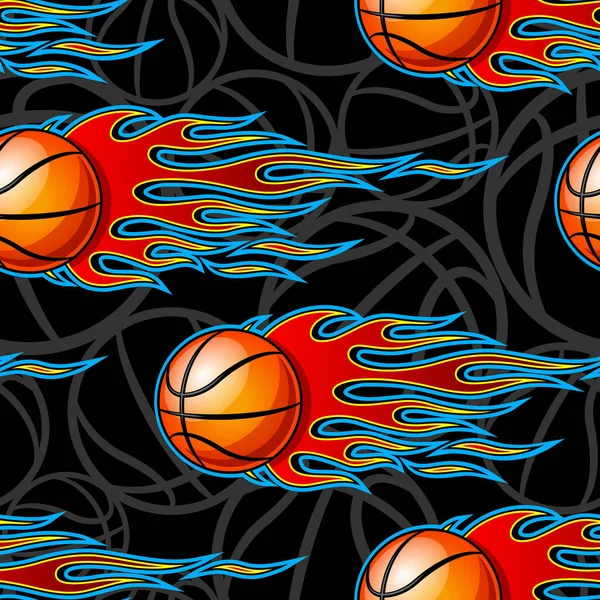 Seamless Pattern Basketball Ball Hot Rod Flame Vector Illustration Ideal — Stock Vector