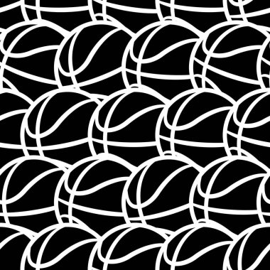 Basketbol topunda kusursuz desen. Vektör çizimi. Duvar kağıdı, kapak, ambalaj, kumaş, tekstil tasarımı ve her türlü dekorasyon için ideal..