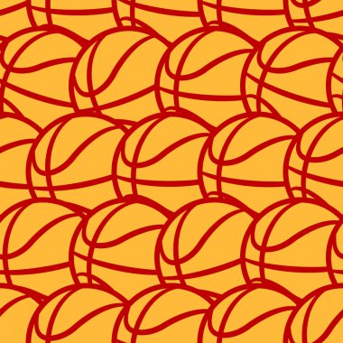 Basketbol topunda kusursuz desen. Vektör çizimi. Duvar kağıdı, kapak, ambalaj, kumaş, tekstil tasarımı ve her türlü dekorasyon için ideal..