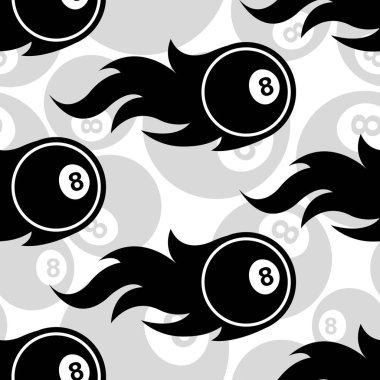 Seamless pattern with billiards pool 8 ball icons and flames. Vector illustration. Ideal for wallpaper, wrapper, packaging, fabric design and any kind of decoration. vector