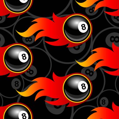 Seamless pattern with billiards pool 8 ball icons and flames. Vector illustration. Ideal for wallpaper, wrapper, packaging, fabric design and any kind of decoration. vector