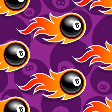 Seamless pattern with billiards pool 8 ball icons and flames. Vector illustration. Ideal for wallpaper, wrapper, packaging, fabric design and any kind of decoration. vector
