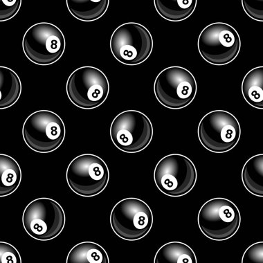 Bilardo bilardo bilardo bilardo topu 8 sembollü basılabilir desen. Vektör çizimi. Duvar kağıdı, ambalaj, kumaş, tekstil, kağıt tasarımı ve her türlü dekorasyon için idealdir..