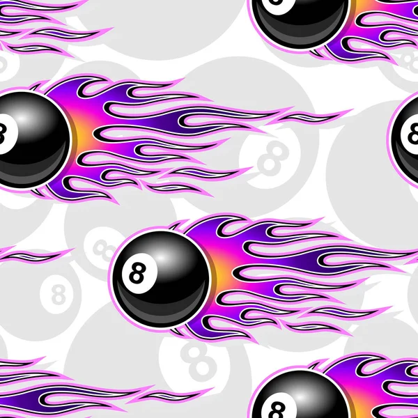 Seamless Printable Pattern Billiards Pool Snooker Ball Symbols Hot Rod — Stock Vector