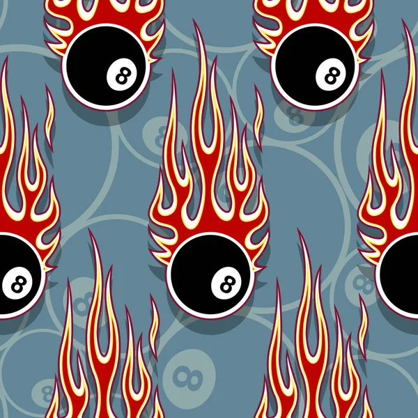 Μπιλιάρδο Πισίνα Snooker Σύμβολα Μπάλα Εκτυπώσιμη Απρόσκοπτη Μοτίβο Φλόγες Hotrod — Διανυσματικό Αρχείο