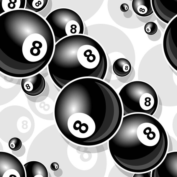 Printable pattern with billiards pool snooker 8 ball symbol. Vector illustration. Ideal for wallpaper, wrapper, packaging, fabric, textile, paper design and any kind of decoration.