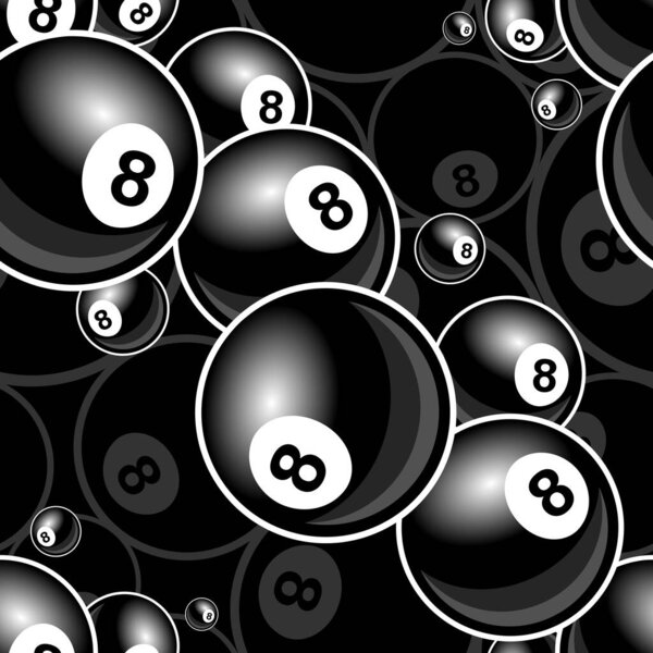 Printable pattern with billiards pool snooker 8 ball symbol. Vector illustration. Ideal for wallpaper, wrapper, packaging, fabric, textile, paper design and any kind of decoration.