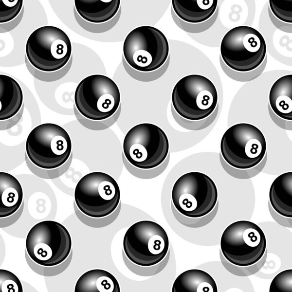 Printable pattern with billiards pool snooker 8 ball symbol. Vector illustration. Ideal for wallpaper, wrapper, packaging, fabric, textile, paper design and any kind of decoration.