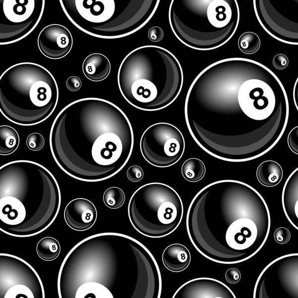 Printable pattern with billiards pool snooker 8 ball symbol. Vector illustration. Ideal for wallpaper, wrapper, packaging, fabric, textile, paper design and any kind of decoration.