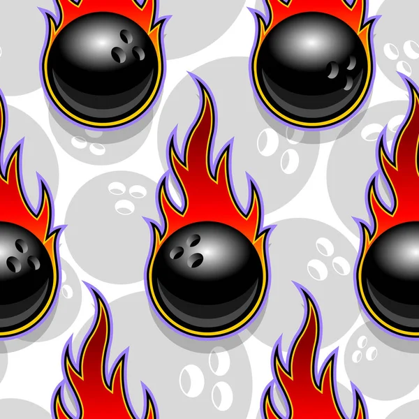 Seamless Pattern Bowling Icons Flames Vector Illustration Ideal Wallpaper Wrapper — Stock Vector