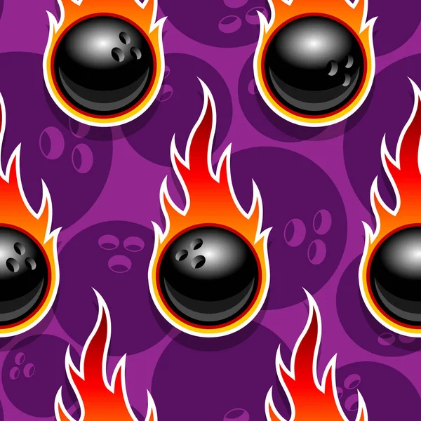 Naadloos Patroon Met Bowlingpictogrammen Vlammen Vector Illustratie Ideaal Voor Behang — Stockvector