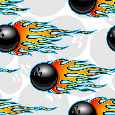 Bowling topları basılabilir, dikişsiz şablon ve ateş topları. Vektör çizimi. Duvar kağıdı ambalajı kumaş tekstil ambalaj kağıdı tasarımı ve herhangi bir dekorasyon için ideal.