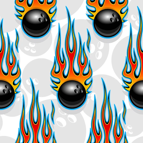 Modèle Sans Couture Avec Symbole Boule Bowling Flamme Tige Chaude — Image vectorielle