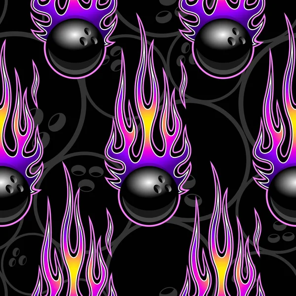Printable Seamless Pattern Bowling Ball Hotrod Flame Vector Illustration Ideal — Stock Vector