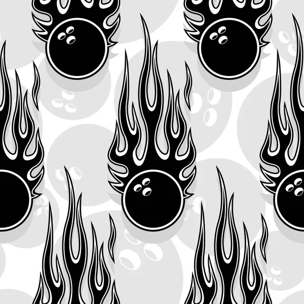 Sömlöst Mönster Med Bowlingklot Symbol Och Hot Rod Flamma Vektorillustration — Stock vektor