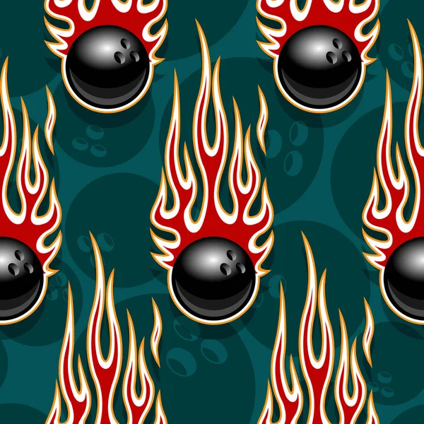 Seamless Printable Pattern Bowling Balls Hot Rod Flames Vector Illustration — Stock Vector