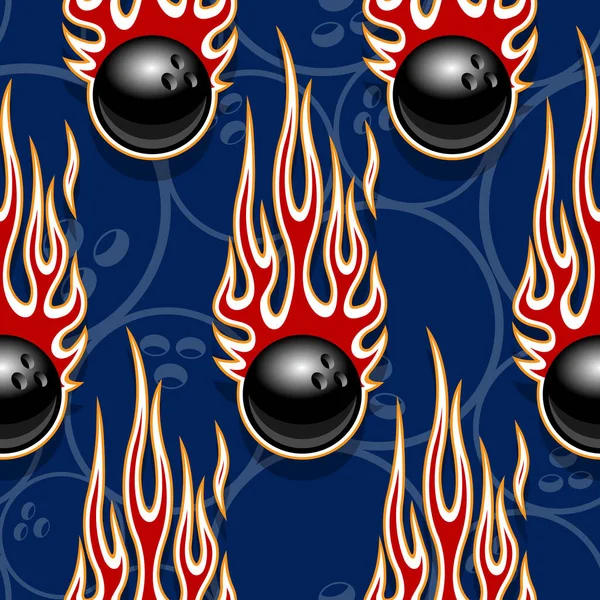 Bowlingballen Afdrukbaar Naadloos Patroon Met Hotrod Vlammen Vector Illustratie Ideaal — Stockvector