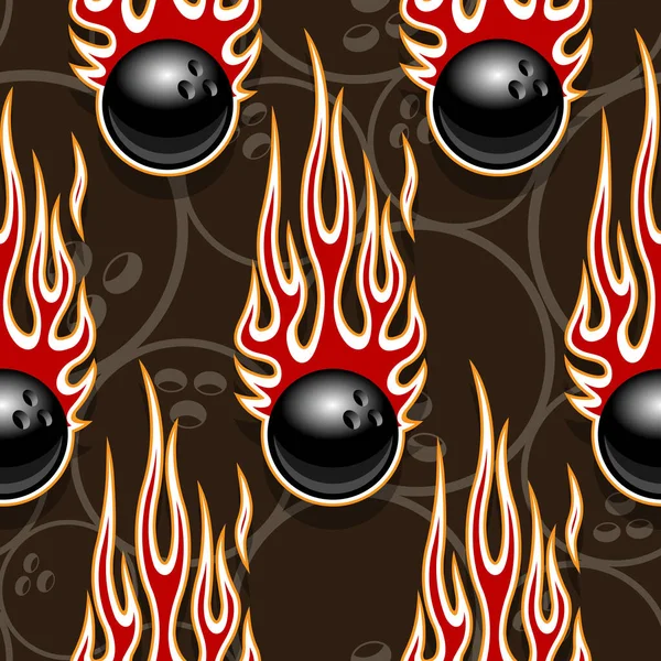 Tisknutelný Bezešvý Vzor Bowlingovou Koulí Žhavým Plamenem Vektorová Ilustrace Ideální — Stockový vektor