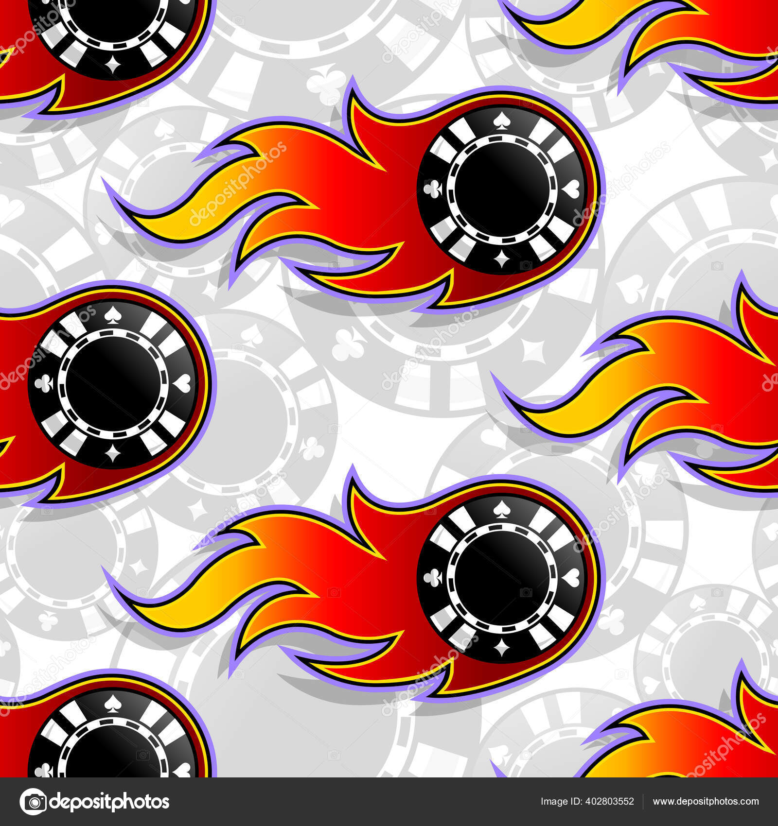 Бесшовный Шаблон Иконками Пламенем Фишек Казино Покер Векторная.