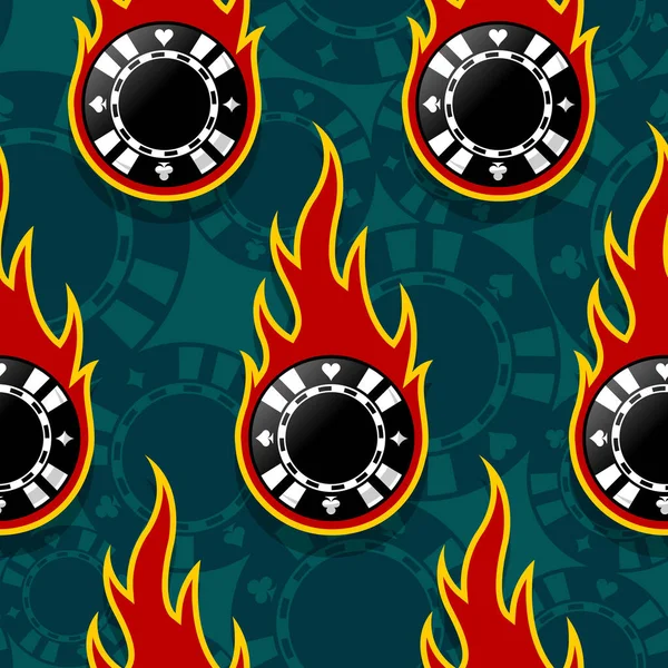 Zökkenőmentes Minta Kaszinó Póker Zseton Ikonok Lángok Vektor Illusztráció Ideális — Stock Vector