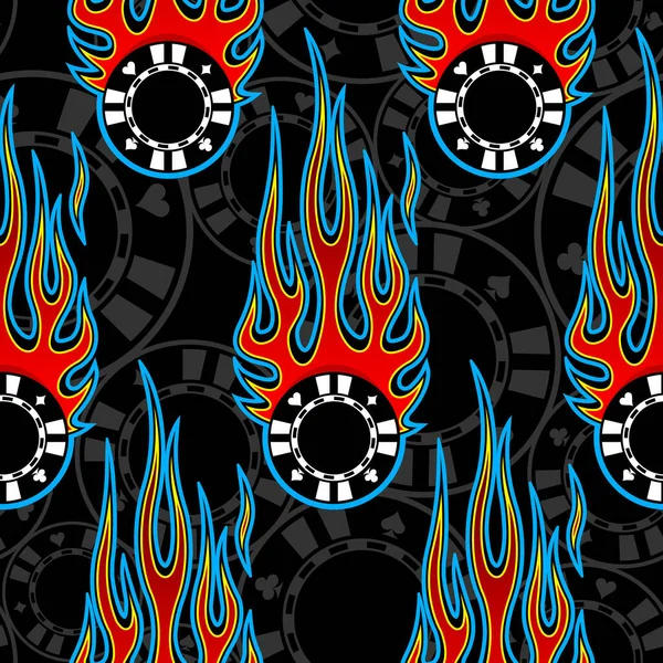 Casino Poker Jetons Symboles Modèle Sans Couture Avec Flamme Hotrod — Image vectorielle
