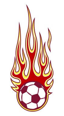 Kızgın çubukla futbol topu ikonunu yakmanın vektör çizimi. Çıkartma, çıkartma, spor logosu tasarım unsuru ve her türlü dekorasyon için ideal.