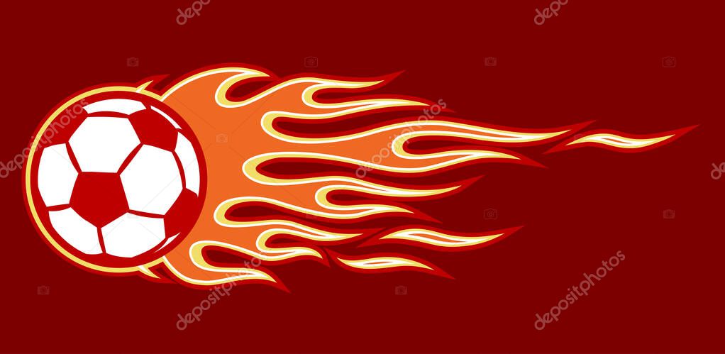 Vector illustration of burning football soccer ball icon with hot rod flames. Ideal for sticker, decal, sport logo design element and any kind of decoration.